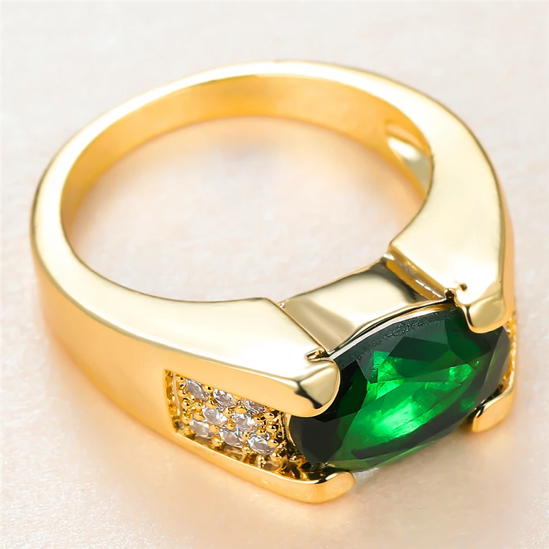 

Male Female Green Crystal Stone Ring Charm Gold Color Thin Wedding Rings For Women Men Luxury Bride Oval Zircon Engagement Ring