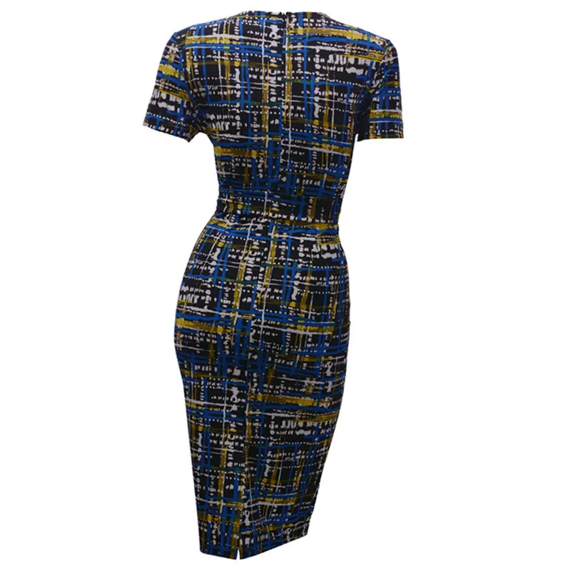 

BacklakeGirls 2021 Vintage Fashion Printing Women Cocktail Dresses Work Office Slim Elegant Bodycon Pencil Dress Vestidos