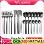 Набор столовых приборов Western из 24 предметов, набор столовой посуды из нержавеющей стали, черная ложка, вилка, нож, столовые приборы для дома