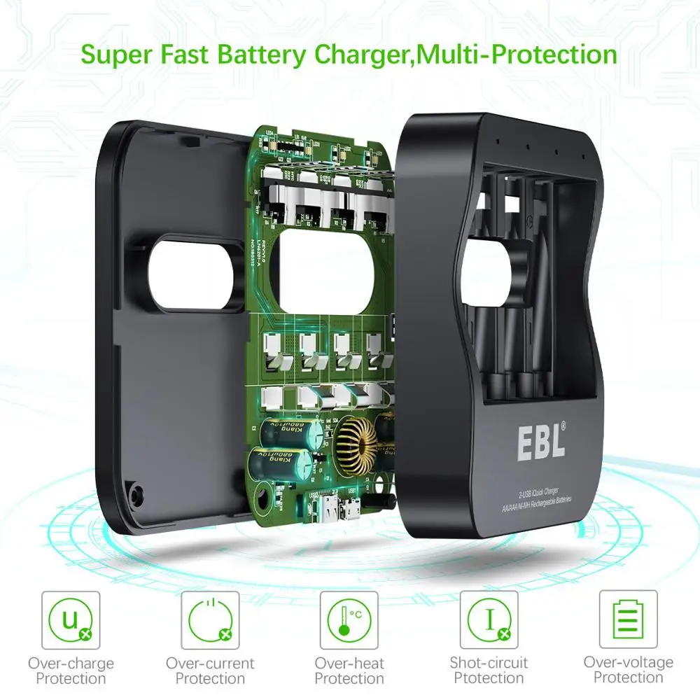 

EBL AA Batteries 2800mAh Combination with charger High Capacity Precharged Ni-MH AA Rechargeable Batteries A1