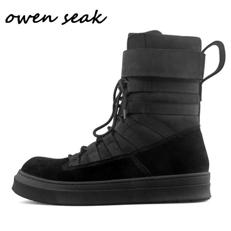 online Owen Seak Sapatos Masculinos De Alta Qualidade Botas De Couro Genuíno Sapatilhas De Luxo Formadores Botas De Inverno Casual Rendas Preto Branco Sapatos
