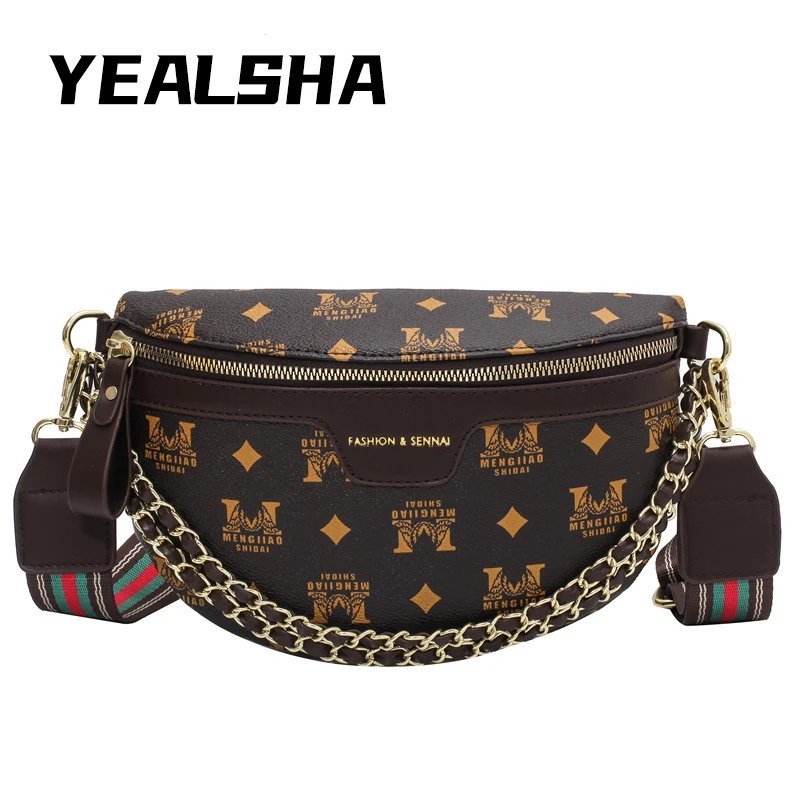 

Pu Leather Belt Bag Women's Fanny Pack New 2021 Fashion Letter Printing Messenger Ladies Bag Ins Chest Bags Chain Waist Bag