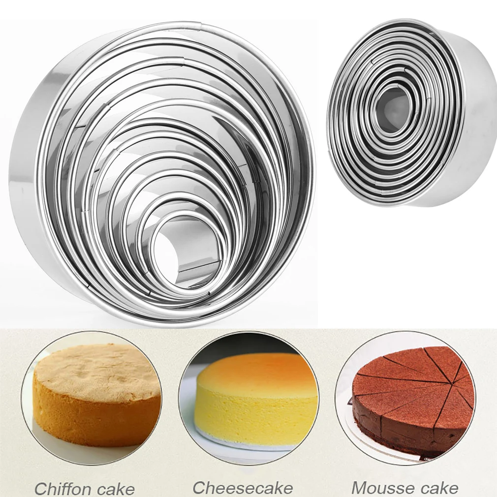 

11Pcs/Set Round Shape Cutting Molds Stainless Steel Mousse Cake Ring Mold Biscuit Donuts Cutter Cake Decorating Tools