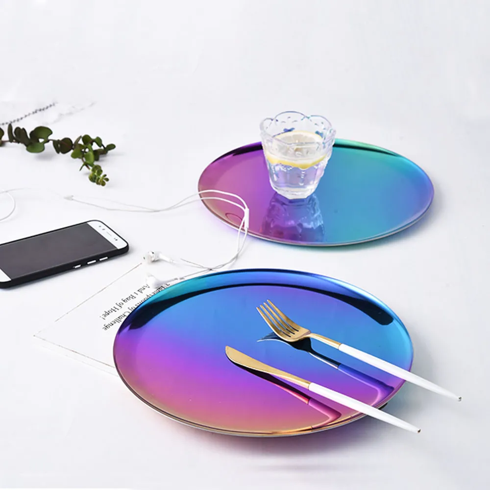 Цветной Овальный металлический поднос для хранения круглый стол десертный
