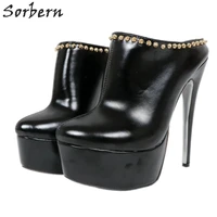 sorbern sexy mules high heel pump women shoes platform pointed toe rivets studs punk style slip on ladies shoes slides custom