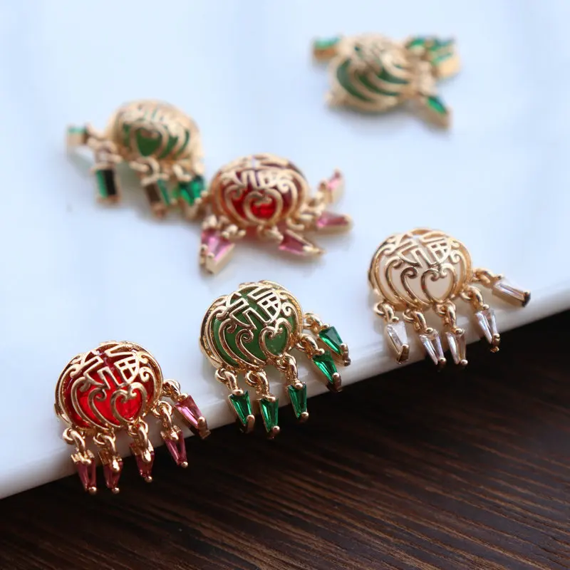 Позолоченная бронзовая фигурка фу пинъань замок Циркон кисточка Висячие