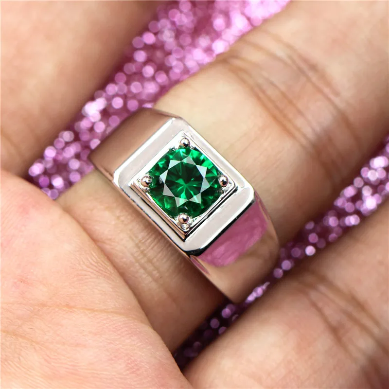 Мужское кольцо серебро 925 пробы 1ct круглый зеленый камень Турмалин классический большой Регулируемый хорошая мода NJ05