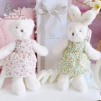 luxury supersoft plush bear stuffed plush toy with dress hand made cotton linen material 32cm cute for birthday party gift