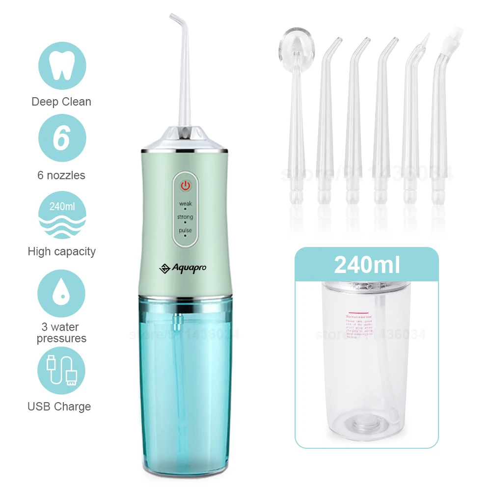 

Dental Irrigator Oral Irrigator Teeth Whitening Teeth Cleaner 6 Nozzles Water Flosser 220ML Water Tank Flossing Cordless USB
