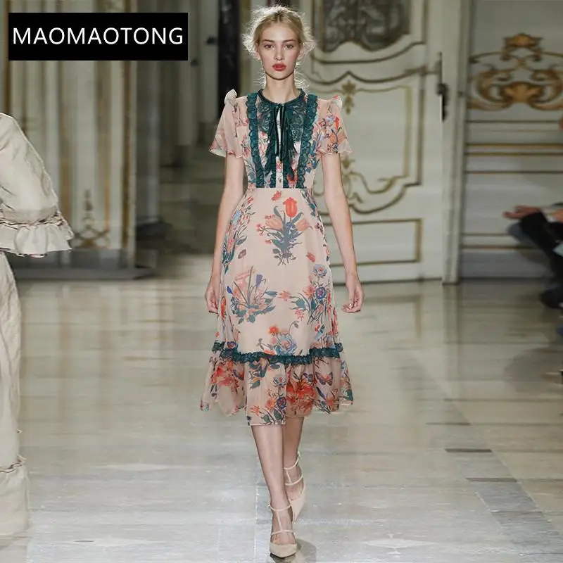 

Women's Clothing Women's Clothing Fashion Runway Dress Summer Women's Dress Butterfly Sleeve Lace Floral Print Chiffon Dresses