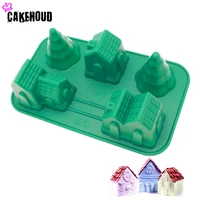 cakehoud christmas house and tree cake mold for fondant cake decorating sugar craft mould family baking tool bakeware mould