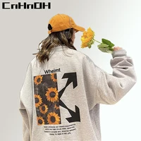 cnhnoh streetwear couple wear hoodless hoodies chic sunflower design sense printed round neck loose oversize se 808
