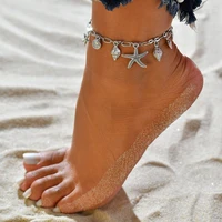 boho foot circle chain ankle summer bracelet starfish conch shell pendant sandals barefoot beach foot jewelry am3099