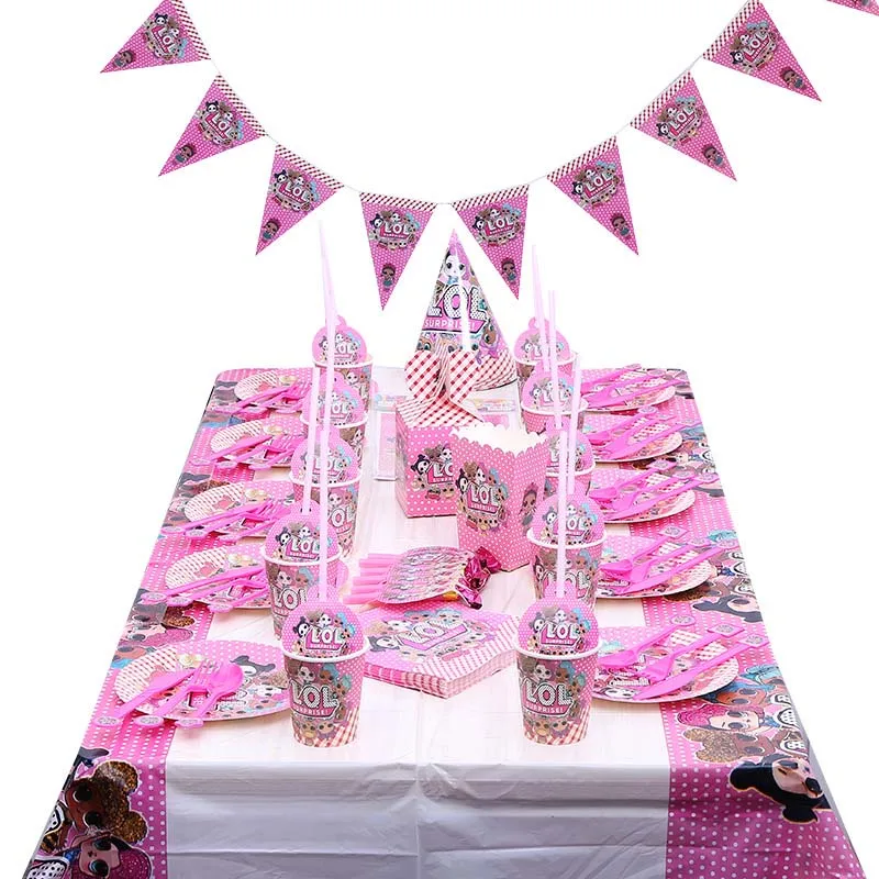 

birthday party decorations kids LOL dolls DIY theme Decoration Supplies Cup Plate Spoon wedding cake topper Gifts