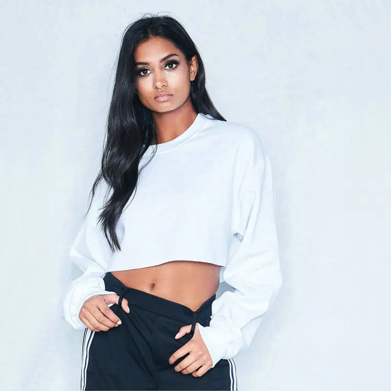 Autumn Winter Fashion Streetwear Hoodies Women Casual Long Sleeve Jumper Cropped Top Pullover Sweatshirts