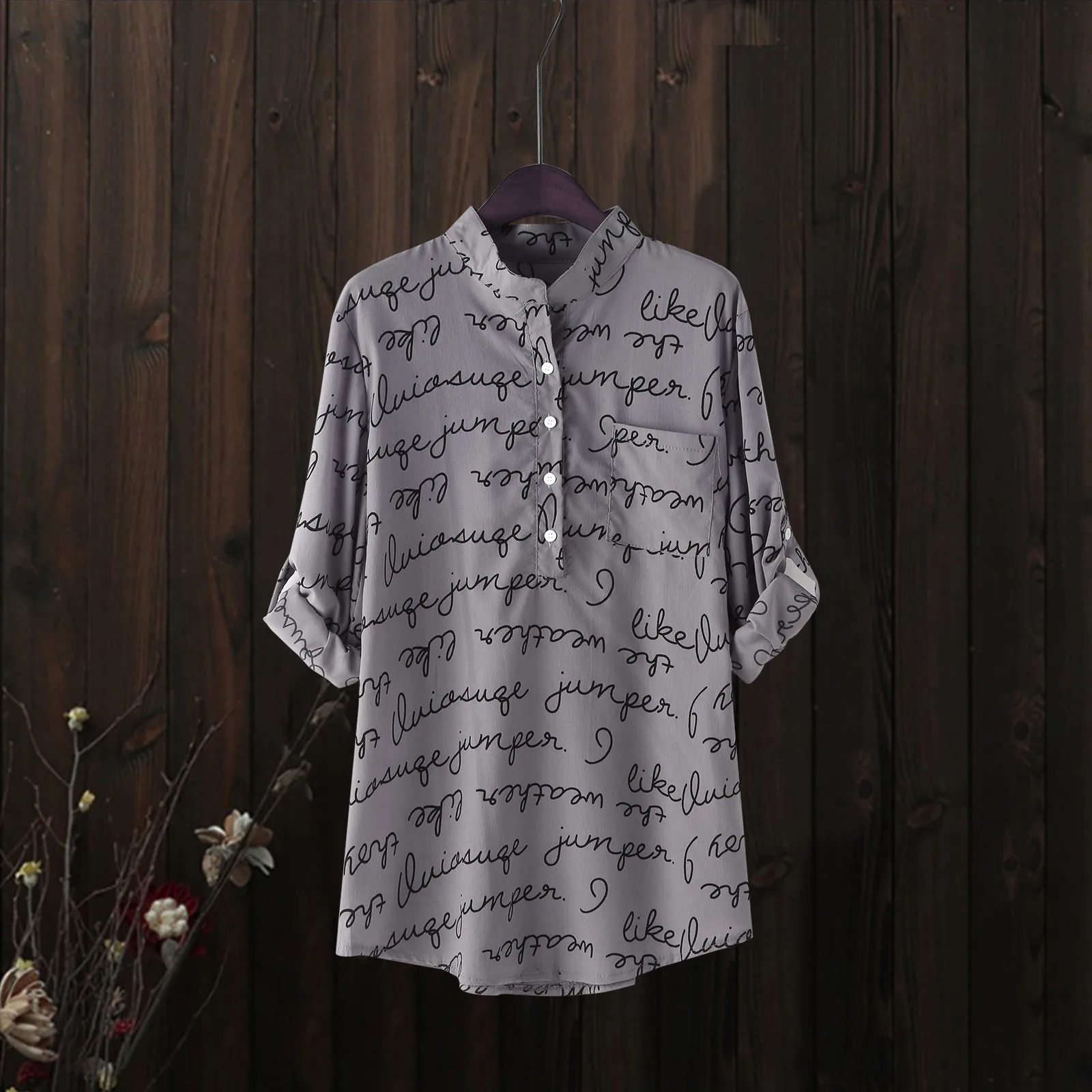 

Women T-Shirts Ladies Fashion Long Sleeve Letter Printing Button Turn-down Collar Shirts Blouses Tops Feminina Streetwear D716#