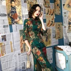 Женское винтажное платье Ципао Sheng Coco, зеленое платье в китайском стиле с длинным рукавом, традиционное китайское платье в восточном стиле 4XL 5XL размера плюс