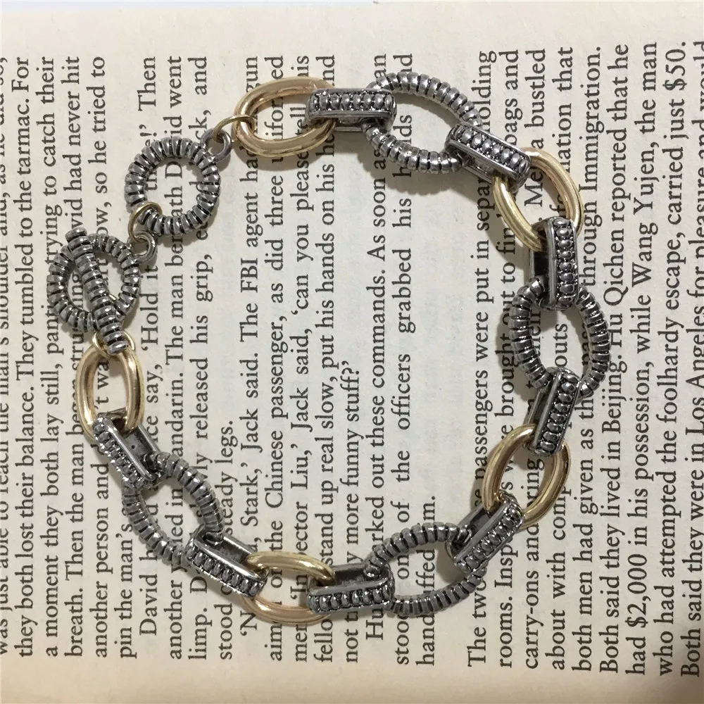 

Vintage Bohemia Antique Rhodium and Gold Color Mixted T bar Obar Enclosure Bracelet For Women Vintage Elegant Classic Decoration