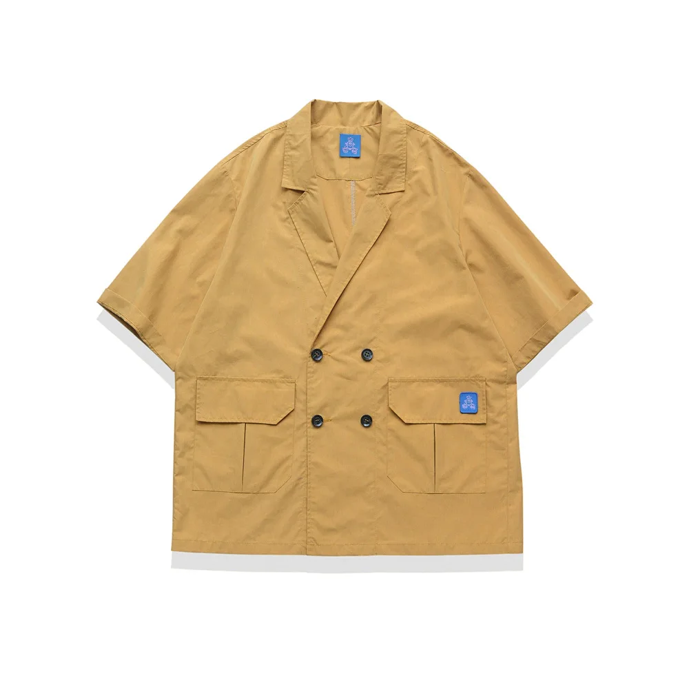 

Ma Shuliang men's work suit short sleeve men's and women's pocket loose casual half sleeve middle sleeve shirt