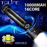 10000mah powerful flashlight 16 core xhp199 9 lamp waterproof ipx6 zoom torch 5modes usb rechargeable lamp use 26650 batteries