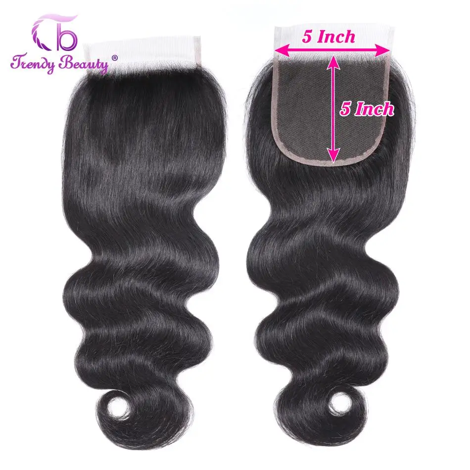 Модные Красивые перуанские Волнистые 4 пряди кружевной застежкой 5x5 дюймов