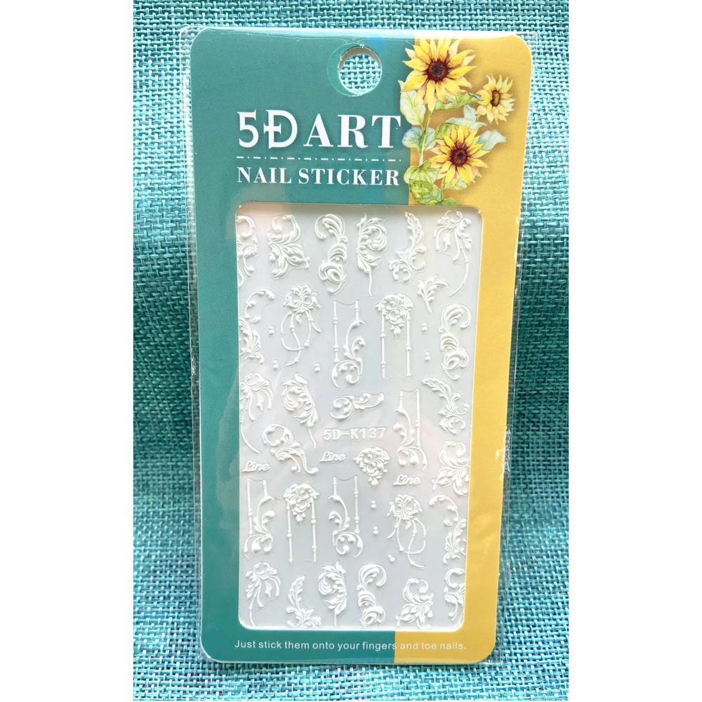 

10PCS 5D Embossed Personality Colorful Flame Nail Art Sticker White Snowflake Flower Nail Art Slider Nail Decoration Decal