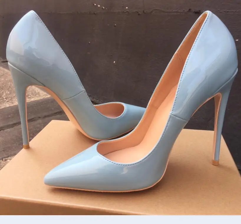 Туфли-лодочки женские синие из лакированной кожи на высоком каблуке с острым