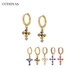 CCFJOYAS 925 стерлингового серебра серьги-кольца с крестиком женские очаровательный цвет радугифиолетовыйрозово-красныйбелый Цвет цирконие серьги