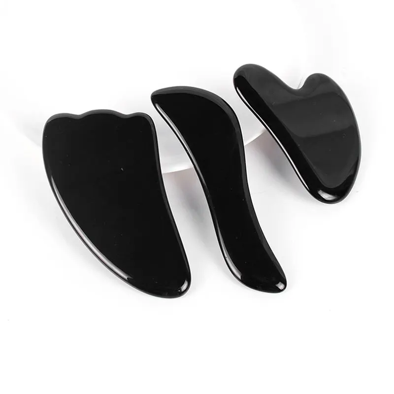 Набор инструментов Gua Sha скребок для гуаши из натурального черного обсидиана