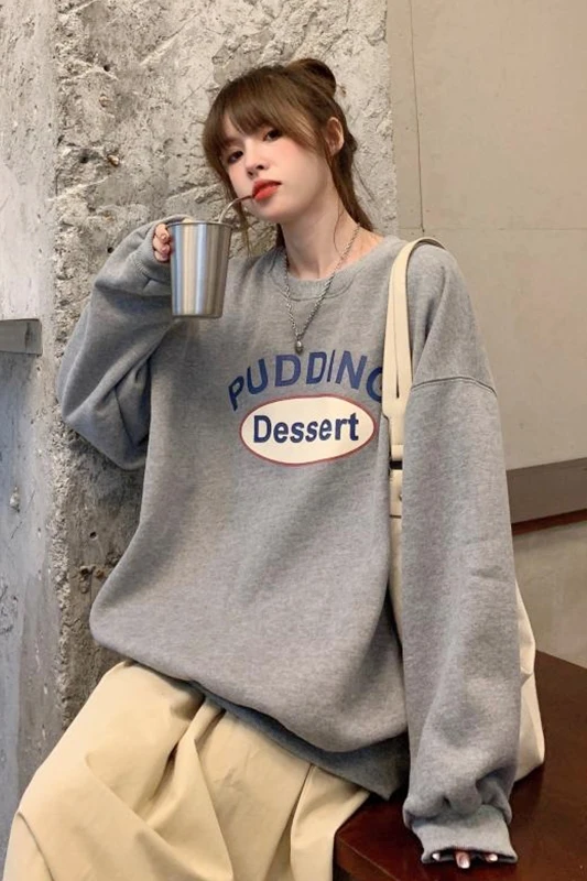 

Gray clothes women autumn and winter joker plus velvet thickened jacket new loose Korean version of explosive top tide ins