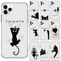 black cat friends cute phone case for iphone 13 12 11 8 7 plus mini x xs xr pro max transparent soft