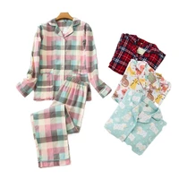 dressing gowns for women new style ladies flannel cotton long sleeved trousers home suit autumn winter plaid korean pajamas