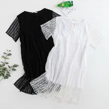 Vestido de verano informal con cuello redondo para mujer, ropa elegante con volantes, de talla grande, blanco y negro, para fiesta y boda, 2021 (3)