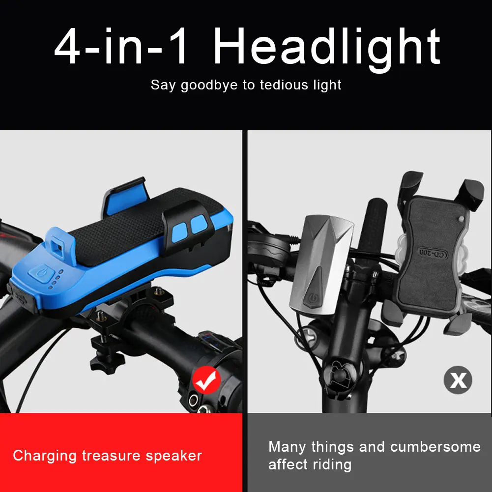 

4 IN 1 Led Bicycle Light Front USB Rechargeable Horn Phone Holder bicycle Lamp Flashlight For Bike Light Lantern