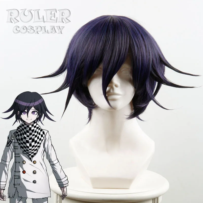 

Game Danganronpa V3 Killing Harmony Kokichi Oma black mixed with purple big turnover cos wig 325I Cosplay hairwear Wig+Wig Cap