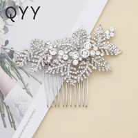 qyy fashion leaves wedding hair jewelry bridal hair comb pins rhinestone hair clips for women