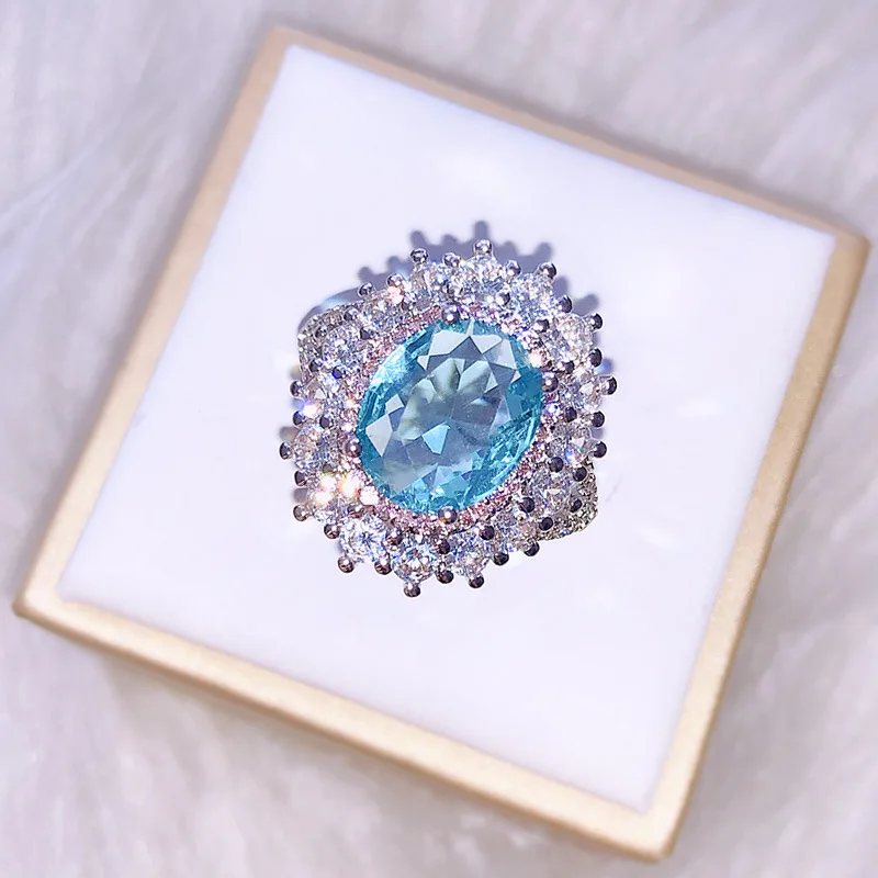 Best selling new blue crystal zircon ring women's inlaid topa color jewelry | Украшения и аксессуары