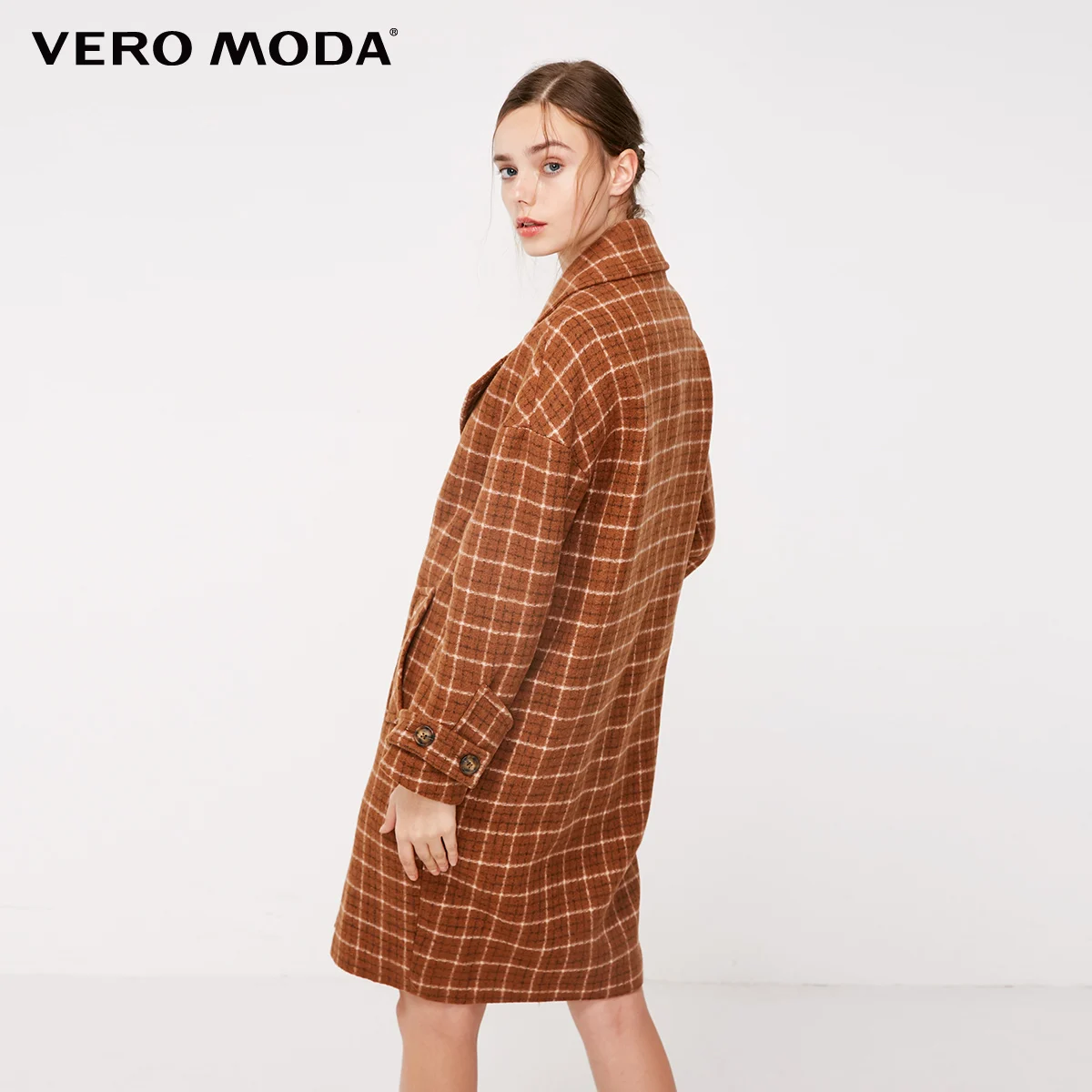 Vero Moda зимнее клетчатое длинное шерстяное пальто с лацканами | 318327551
