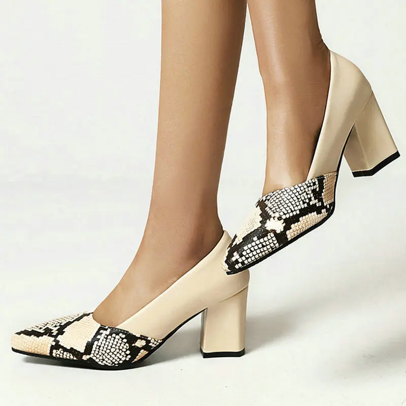 

Beige White Black Women High Heel Shoes Fashion Pointed Toe Square Heel Women Pumps Shallow Dress Ladies Lazy Shoes Big Size 43