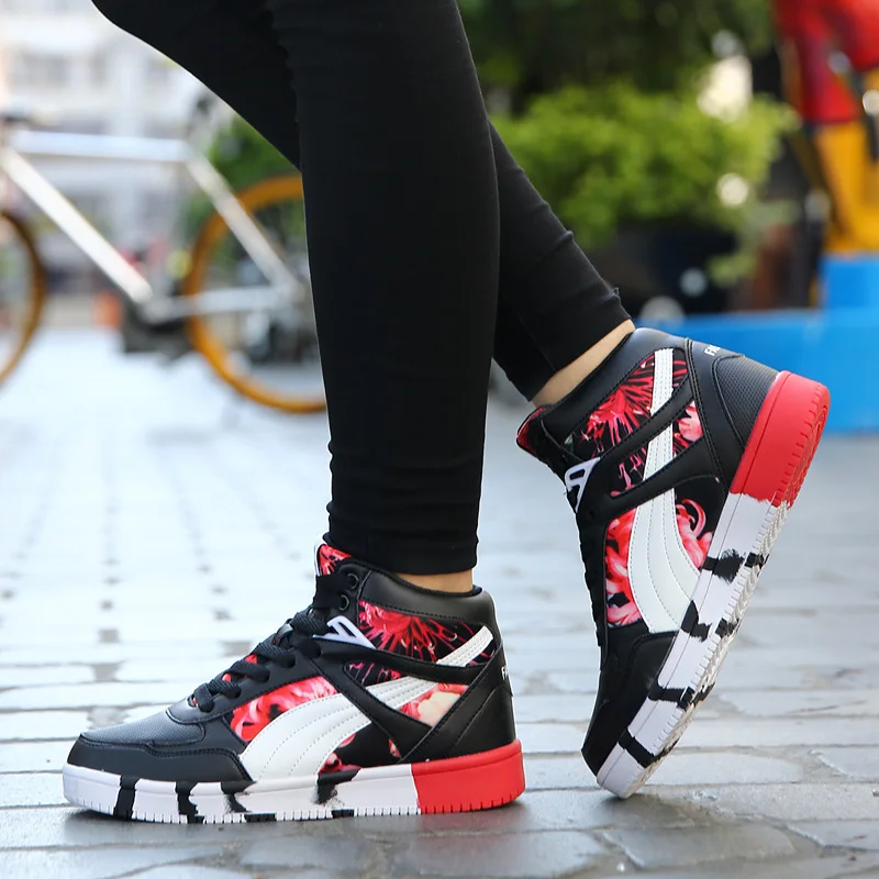 Мужские высокие кроссовки с принтом повседневная обувь в стиле хип-хоп черные