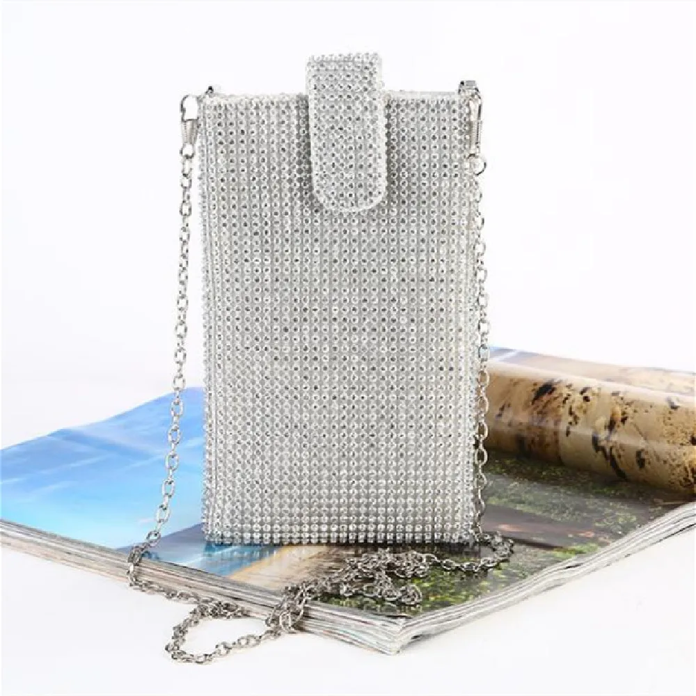 

Fashion Dinner Bag New diamond-encrusted mobile phone bag women's chain cross-slung one-shoulder bag rhinestone evening bag