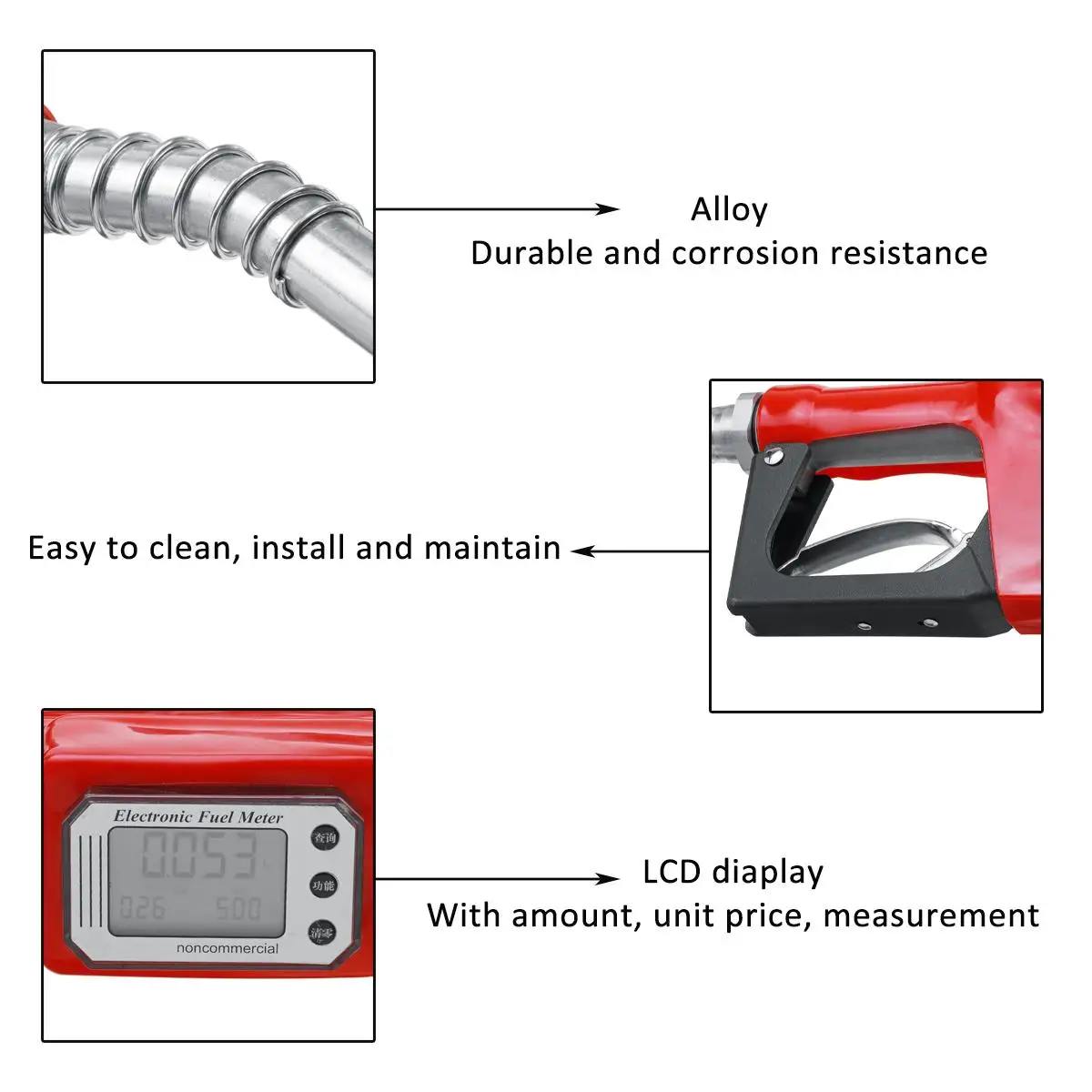 

Aluminum Alloy Fuel Gasoline Petrol Oil Delivery Gun Nozzle Dispenser Digital Flow Meter LCD Diaplay 3Gears Refuel Injection Gun