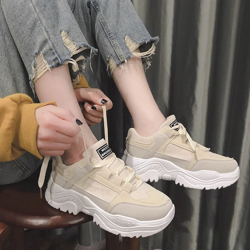 Высокие кроссовки женская обувь для студентов весна 2019 новые на толстой подошве