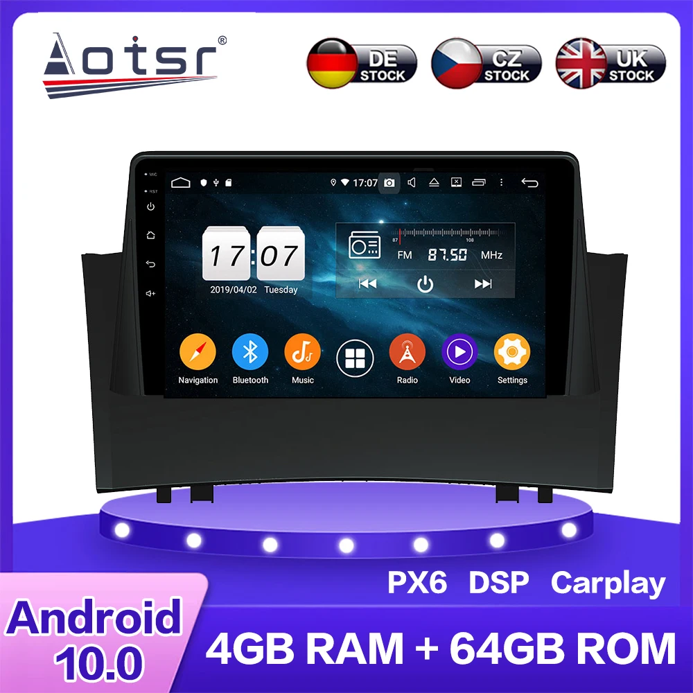 Для Renault Megane II 2004 + Android 10 Автомобильный мультимедийный DVD плеер PX6 4 64 Гб Авто GPS