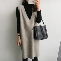 2021 vest dress women pregnancy vest skirt new spring korean knitted knee length solid casual dress autumn loose mama clothes