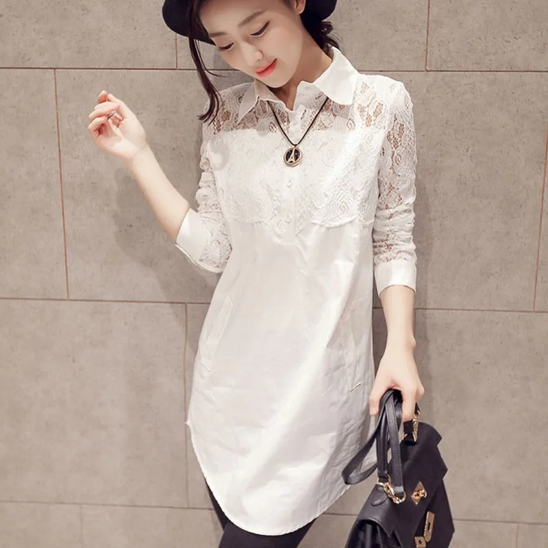 

ROPALIAWomen Blouses Fashion Lace Print Shirts Female Casual Long Sleeve Blouses