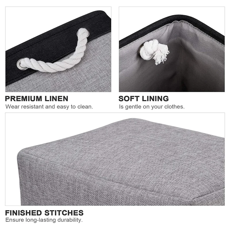 

Storage Baskets [3-Pack] Collapsible Canvas Storage Bins for Toys Shoes Decorative Cloth Baskets Boxes for Organizing