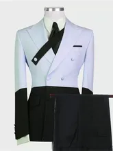 Traje de negocios de doble botonadura para hombre, Blazer de graduación hecho a medida, trajes de boda Multicolor, color blanco y negro (3)