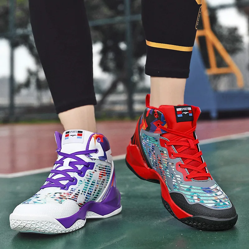 New Arrivals White Chunky Basketball Shoes Men Anti-shock Sports Shoes Fashion Printed High top Hip-hop Men Sneakers Basketball