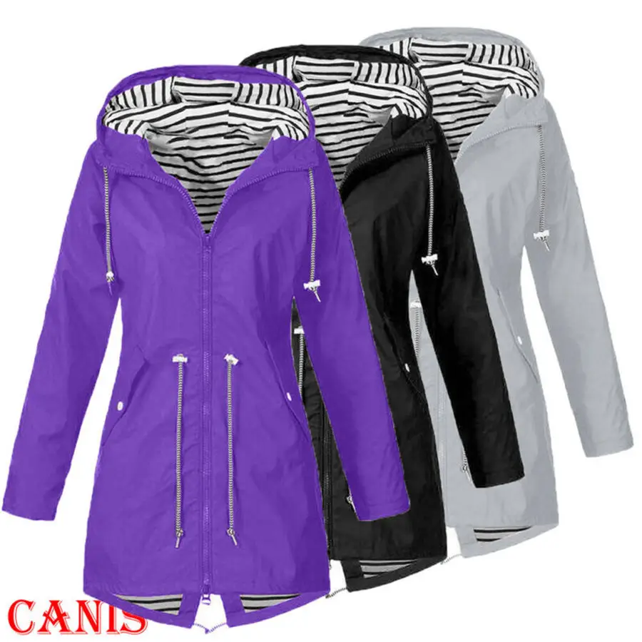 

Fashion Women Rain Jacket Outdoor Waterproof Hooded Long Raincoat Windproof Female Winter Autumn Zipper Coat Plus Size S-5XL